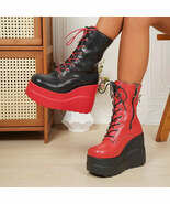 Color Block Platform Wedge Boots - $157.16 CAD