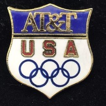 USA Olympics AT&amp;T Rings Red White Blue Vintage Badge Shield - £13.18 GBP