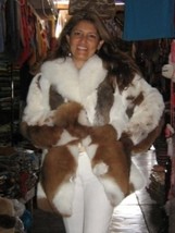 White and brown baby alpaca fur jacket, Size 2X-Small - $656.00