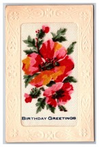 Painted Silk Panel Floral Birthday Greetings UNP DB Postcard Z6 - £5.30 GBP