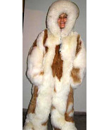 White hooded overall with brown spots, baby alpaca fur, 2X - Small - $1,750.00