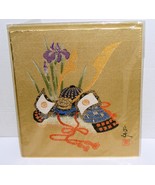  Japanese Silk Embroidery Picture of Samurai Helmet  - £19.97 GBP