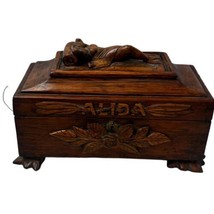 1900 Folk Art Wooden Box Admiral Dewey Reclining Nude Alida Hand Carved 12&quot; B9 - £220.64 GBP