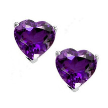 1 Karat Herz Form Amethyst 14K Weiß Vergoldet Silber Solitaire Ohrstecker - £80.27 GBP