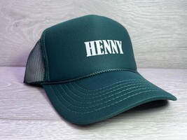 New Henny Dark Green Hat 5 Panel High Crown Trucker Snapback Vintage - £13.88 GBP