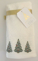 Christmas Tree Fingertip Towels Embellished Set of 2 Embroidered Holiday Ivory - £28.88 GBP