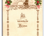 Best Wishes For Christmas Ship at Sunset Arts &amp;Crafts Embossed DB Postca... - $3.91