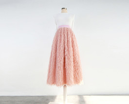 BLUSH PINK Pleated Skirt Outfit Plus Size Polyester Midi Wedding Guest Skirt image 2