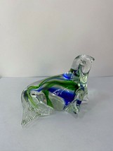 Seal Art Glass FIGURINE Blue Green Clear Paperweight 4.5&quot; - £16.67 GBP