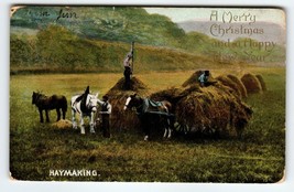 Christmas Postcard Horses Rustic Country Haymaking Wildt &amp; Kray Germany Antique - £19.87 GBP