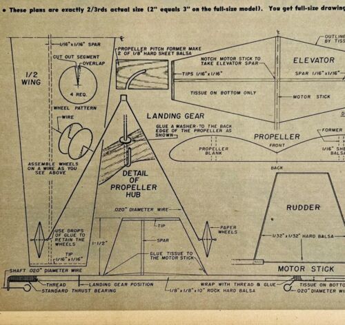 1949 Aviation Blueprint Build Pattern Model Airplane Ephemera Art Print ... - $19.99