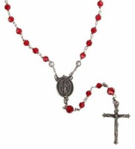 MIRACULOUS MEDAL CRUCIFIX ROSARY WITH RED GLASS BEADS IN LEAD FREE PEWTER - £22.79 GBP