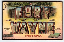 Greetings From Fort Wayne Indiana Postcard Large Big Letter Linen 1947 Tichnor - £10.08 GBP