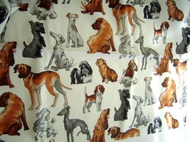  Dogs Light Cotton Sewing Fabric White, Brown and Grey Hounds Spaniels Beagle - $9.99