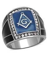 Masonic Logo Ring Blue Enamel Stainless Steel TK316 - $27.23 CAD