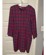 Vintage Maggy London Dress Size 12 with shoulder pads Pink And Blue Plaid - $36.25 CAD