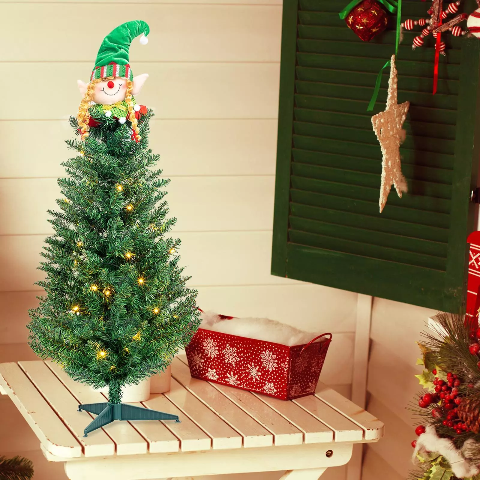 3ft Hinged Artificial Christmas Tree w/ LED Lights for In/Outdoor Decor  - $43.78
