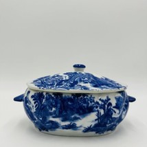 Vintage Victoria Ware Ironstone Covered Trinket Dish Flow Blue England 4.5”x 9” - £118.70 GBP