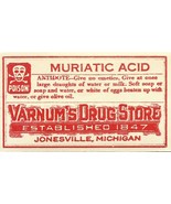 Vintage Pharmacy Label MURIATIC ACID POISON Skull and Bones Varnum&#39;s Dru... - $758.44 MXN