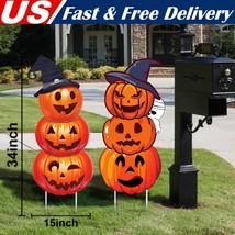 2Pcs Halloween Pumpkin Ghost Yard Signs W/ Stakes Large Outdoor Lawn Decor Prop - £18.86 GBP