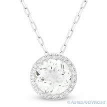1.50 ct Round Cut White Topaz Gemstone Diamond Pendant &amp; 14k White Gold Necklace - £379.61 GBP