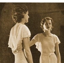 1930s Backless Evening Gown, Short Ruffle Sleeves - Crochet pattern (PDF 3201) - £3.54 GBP