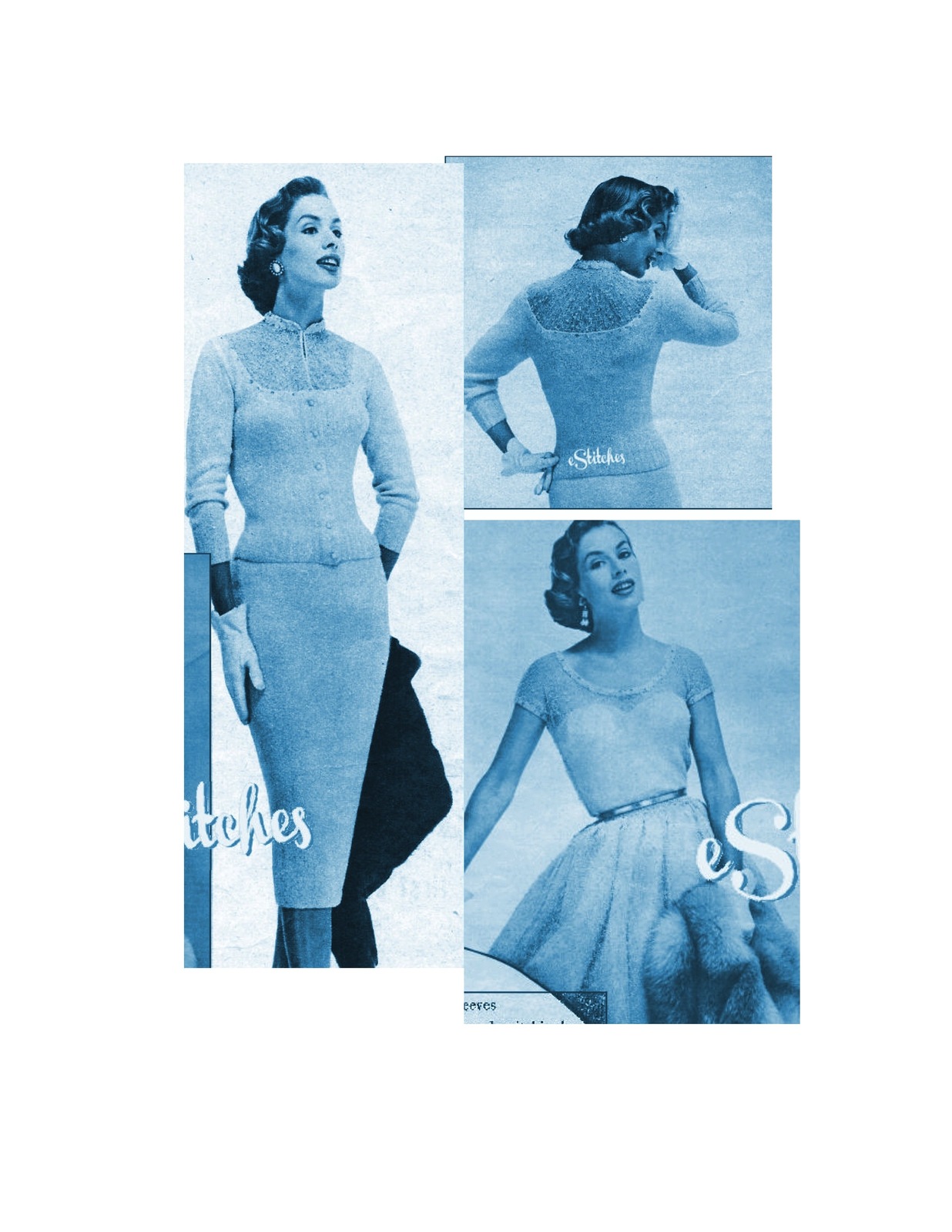 1950s Lacy Sweater, Wiggle Skirt, Full Skirt - 4 Knit Patterns (PDF 1955) - $4.50