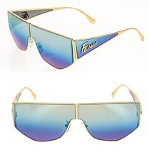 FENDI DISCO 40051 Rainbow Gold Shield FF Unisex Mask Metal Sunglasses FE... - £420.07 GBP