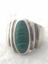 Vintage Sterling Silver Malachite Ring Mexico Size 9.75  14.2g Signed - £90.91 GBP