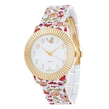 NEW Kathy Davis Scatter Joy KDW001G-M3 Womens Gold Bezel Red Flower Floral Watch - £16.57 GBP