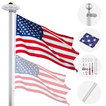 20 Ft Sectional Aluminum Flag Pole Kit With 136 Led Solar Light Us Flag Garden - £135.72 GBP