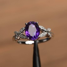 3.20Ct Oval Cut Lab-Created Amethyst Engagement Ring 14K White Gold Plated - £89.11 GBP