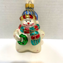 Vintage Unique Treasures Hand Crafted Glass Christmas Snowman Ornament 4&quot; - £10.07 GBP