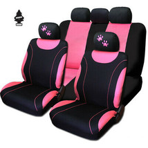 Chevrolet New Flat Cloth Car Seat Covers Black and Pink Paw Headrest Cover - $33.84