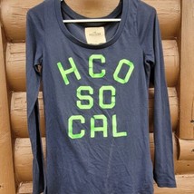 Y2K Hollister Navy Fitted Long Sleeve Graphic Tee Women M - £2.36 GBP