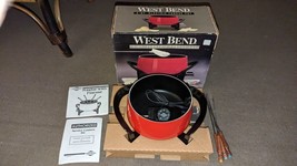 WEST BEND 1980s 2qt Red Fondue Pot Electric 4 forks Model 88001- New In Box - £46.42 GBP