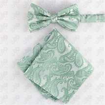 New Men Mint Green BUTTERFLY Bow tie And Pocket Square Handkerchief Set ... - $10.85
