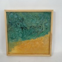 Original Abstract Resin Art Fluid Pour Glossy #81 Ocean Turquoise Water 6&quot; x 6&quot; - $29.95