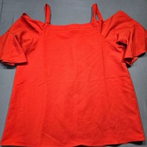 Essentials Women Shirt Size M Red Bold Strappy Cold Shoulder Preppy Short Sleeve - £10.82 GBP