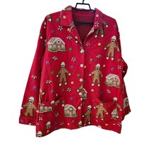 Nick &amp; Nora Women’s Pajamas Shirt XXL Top Monkey Gingerbread Santa Red F... - $22.02