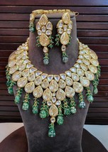 Indian Bollywood Gold Plated Kundan Choker Necklace Green Bridal Jewelry Set - £179.28 GBP