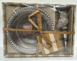 Bombay 2 Piece Nickel-Finish Owl Wine Stopper &amp; Wine Bottle Coaster Set NEW - $16.33