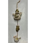 Snowman Holding Bird Glitter White Gold Dangling Hanging Mitt&amp; Bird orna... - €10,22 EUR