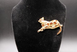 Vtg Cheetah Brooch Pin Rhinestone Eyes &amp; ‎Claws Leopard Jaguar Cougar Bi... - $14.99
