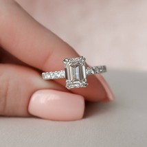 2.5 CT Emerald Diamond Engagement Ring with Diamonds, Hidden Halo Wedding Ring - £79.12 GBP