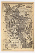 1890 Original Antique City Map Of Cambridge / Ely Cathedral / England - £24.42 GBP