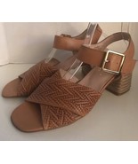 MARROQUI SANCHEZ Tan Leather Rope Block Heel Sandals 9 EU 40 Made in Spain - $21.55