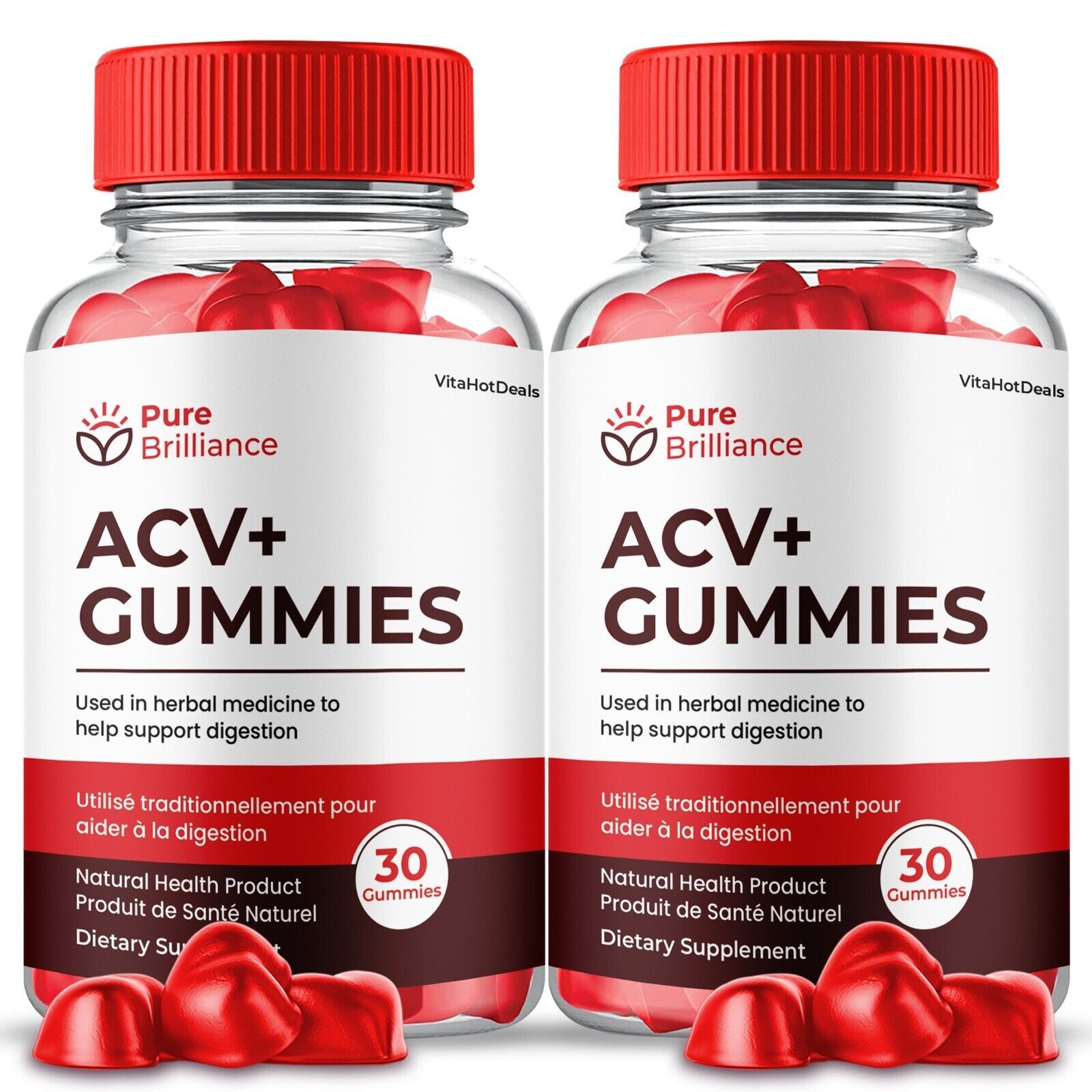 2 Pack Pure Brilliance ACV Gummies Apple Cider Vinegar Max Strength Gummies
