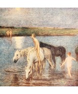 1915 The River Bank Art Plate Linen Print Edward Stott Horse Landscape D... - $54.32 CAD