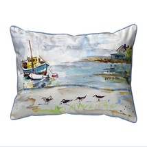 Zippered Betsy Drake Boat and Sandpipers Outdoor pillow 20 Inch x 24 Inch - £55.38 GBP
